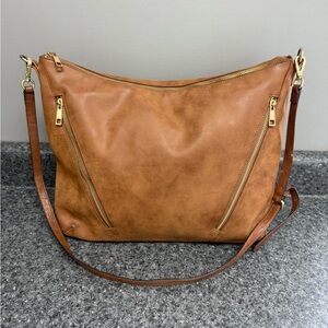 Mark. Moto Hobo Shoulder Crossbody Purse Bag Luggage Brown Faux Leather